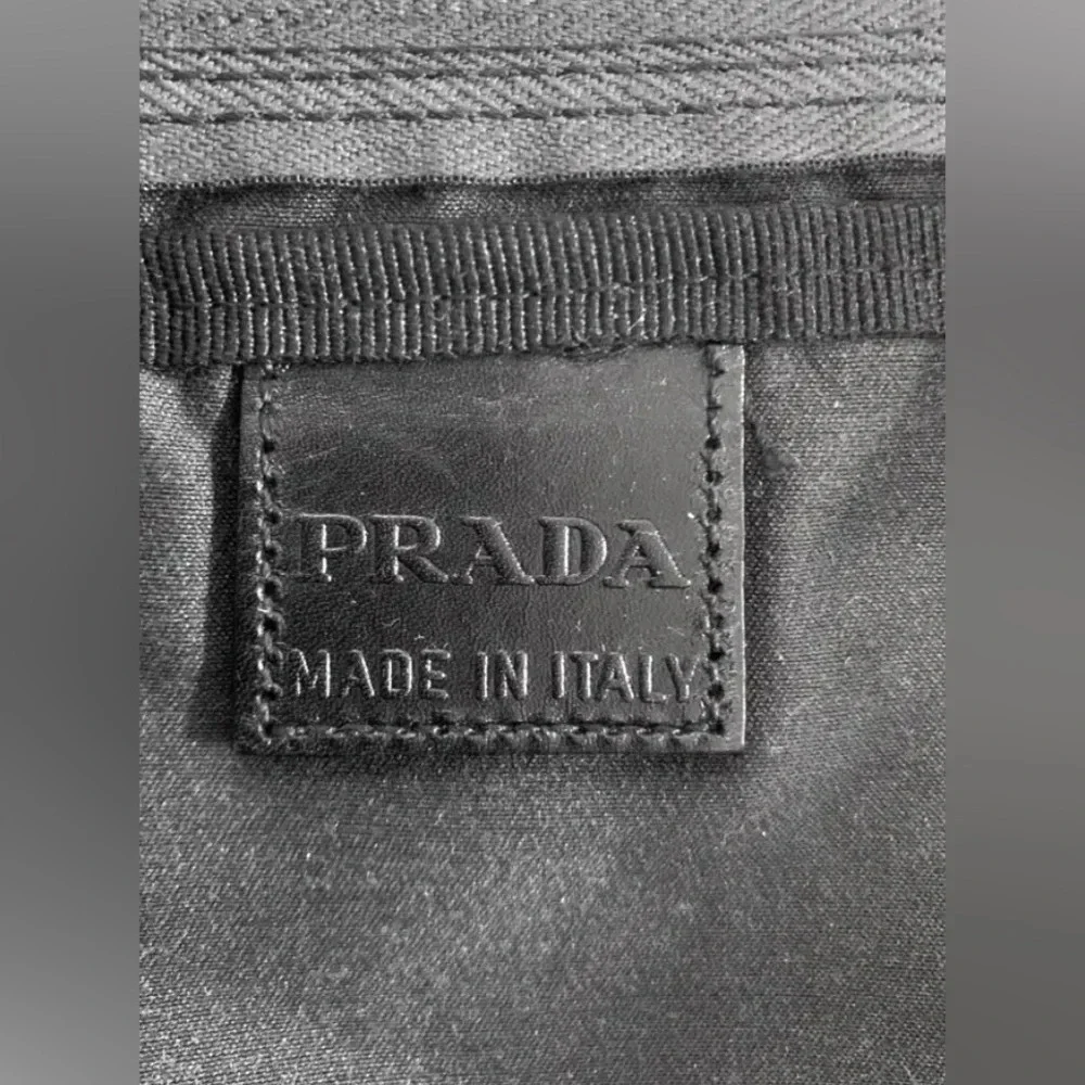 Prada black nylon oblong mini pouch clutch make up bag